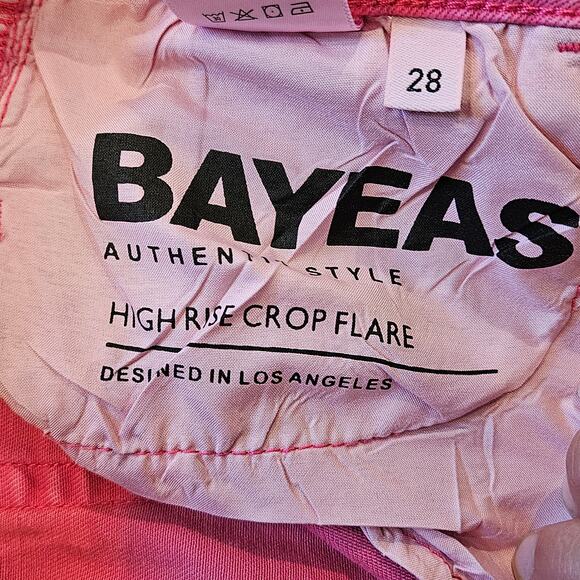 Bayeas High Rise Vintage Crop Flare Jeans Women’s 28 Pink Raw Hem Denim Retro - Picture 14 of 14